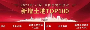 2023年1-5月中國(guó)房地產(chǎn)企業(yè)新增土地TOP100排行榜，九巨龍以27.8萬(wàn)平方米的新增土地建面成功登榜